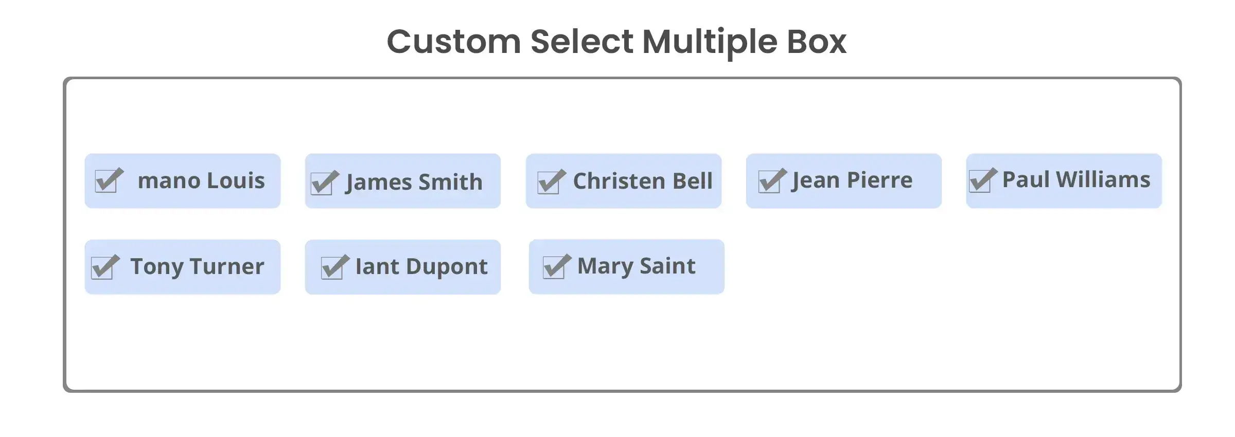 Custom Select Multiple Option feature developed with pure JavaScript, HTML, CSS, and BootStrap